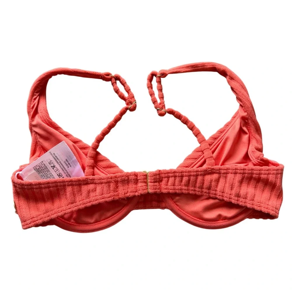 Billabong Coral Terry Underwire Bikini Top Textured Ribbed Orange Pink Small NEW